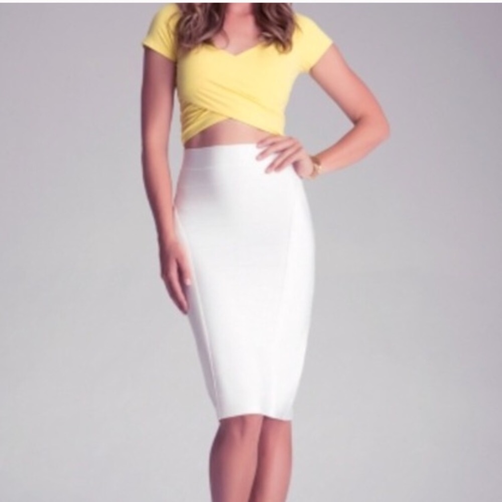 BEBE MIDI BANDAGE SOLID SKIRT